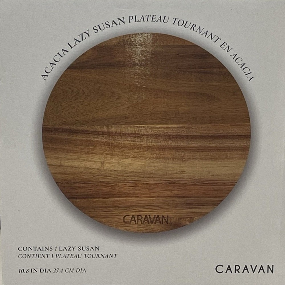 Caravan Acacia Wood Lazy Susan 10.8" Round Turntable Serving Tray NIB